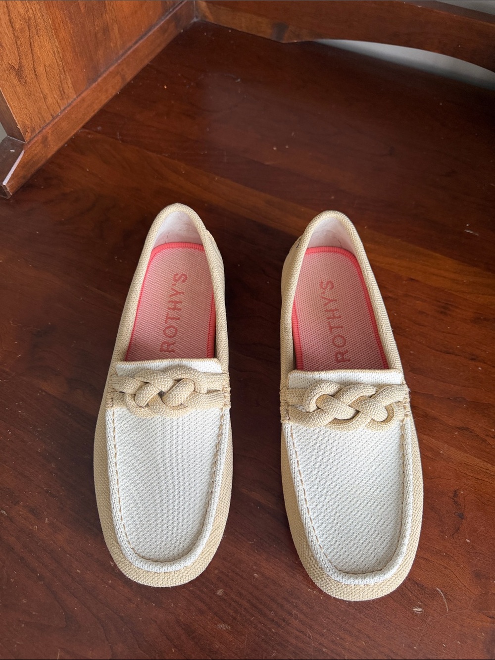 Rothy's Cream & Tan Braided-Trim Women's Loafersy